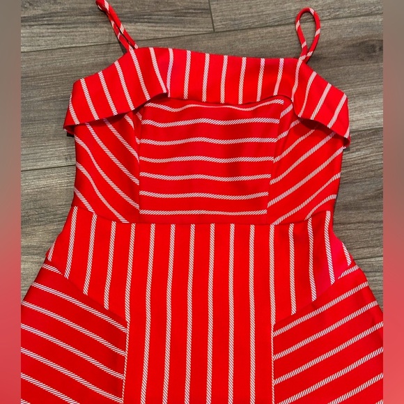 NWT Banana Republic Asymmetrical Handkerchief Hem Fit and Flare Red Stripe Dress - Picture 4 of 6